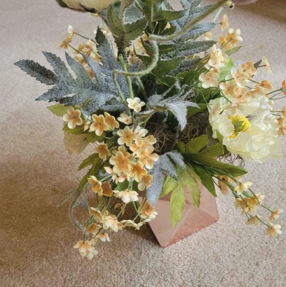 faux flower baquet with rose gold vase - Iceland poppy, primula - artificial flo